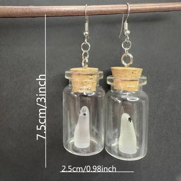 Halloween Luminous Bottle Earrings - Gothic Charm Glow In The Dark Ghosts - Picture 2 of 2